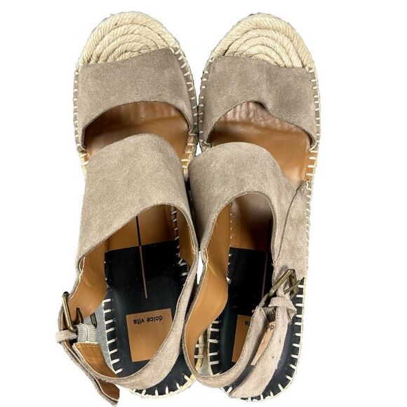 Dolce Vita Sandals Size 9.5 Taupe Espadrille Slingback Wedge Heel Nubuck Leather - Picture 6 of 15